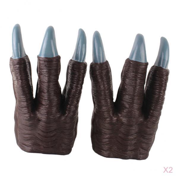 2xMonster Dinosaur Dragon Devil Costume Hands Puppet Claws Gloves Toys Brown