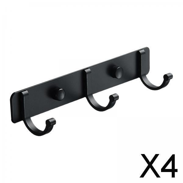 4xAluminum Clothes Coat Robe Wall Mounted Hook Towel Rack Rail 3 Hooks