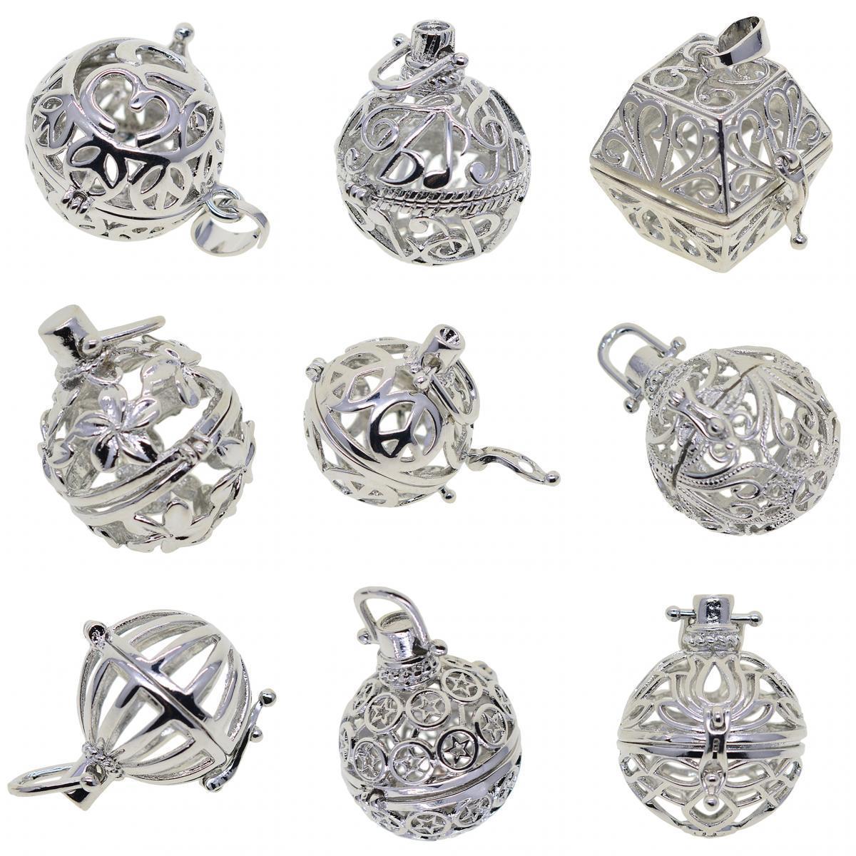 9 Styles Copper Beads Cage Charms Locket Pendant Settings for DIY Necklace