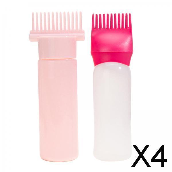 4x2x Root Comb Applicator Bottles Hair Dye Bottle Applicator Brushes for Salon Pink
