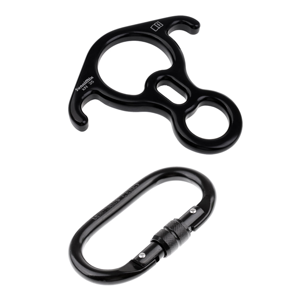 25KN Oval Steel Screw Lock Carabiner + Figure 8 Descender for Rock Climbing