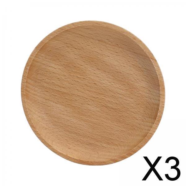 3xWood Plate Wooden Tray Dessert Fruit Bread Dishes Dinner Plates 12x12cm