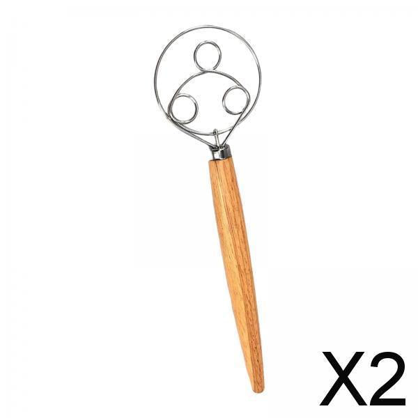 2xHand Danish Dough Whisk Bread Mixing Tool 2 Eye Whisk for Pancakes Dessert