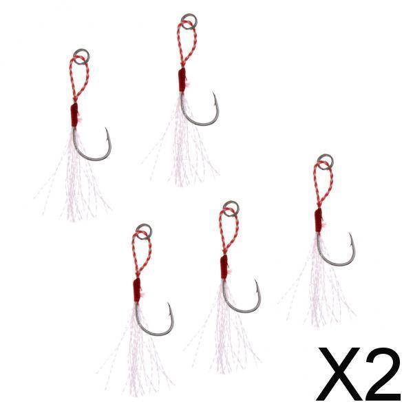 2x5Pcs Assist Hooks Metal Jigging Saltwater Fishing Hook with PE Line 16#