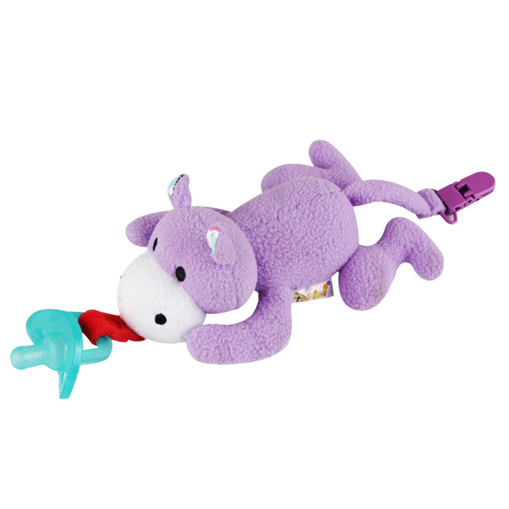 Inafnt Silicone Pacifier Holder Plush Animal Detachable Toy Purple hippo