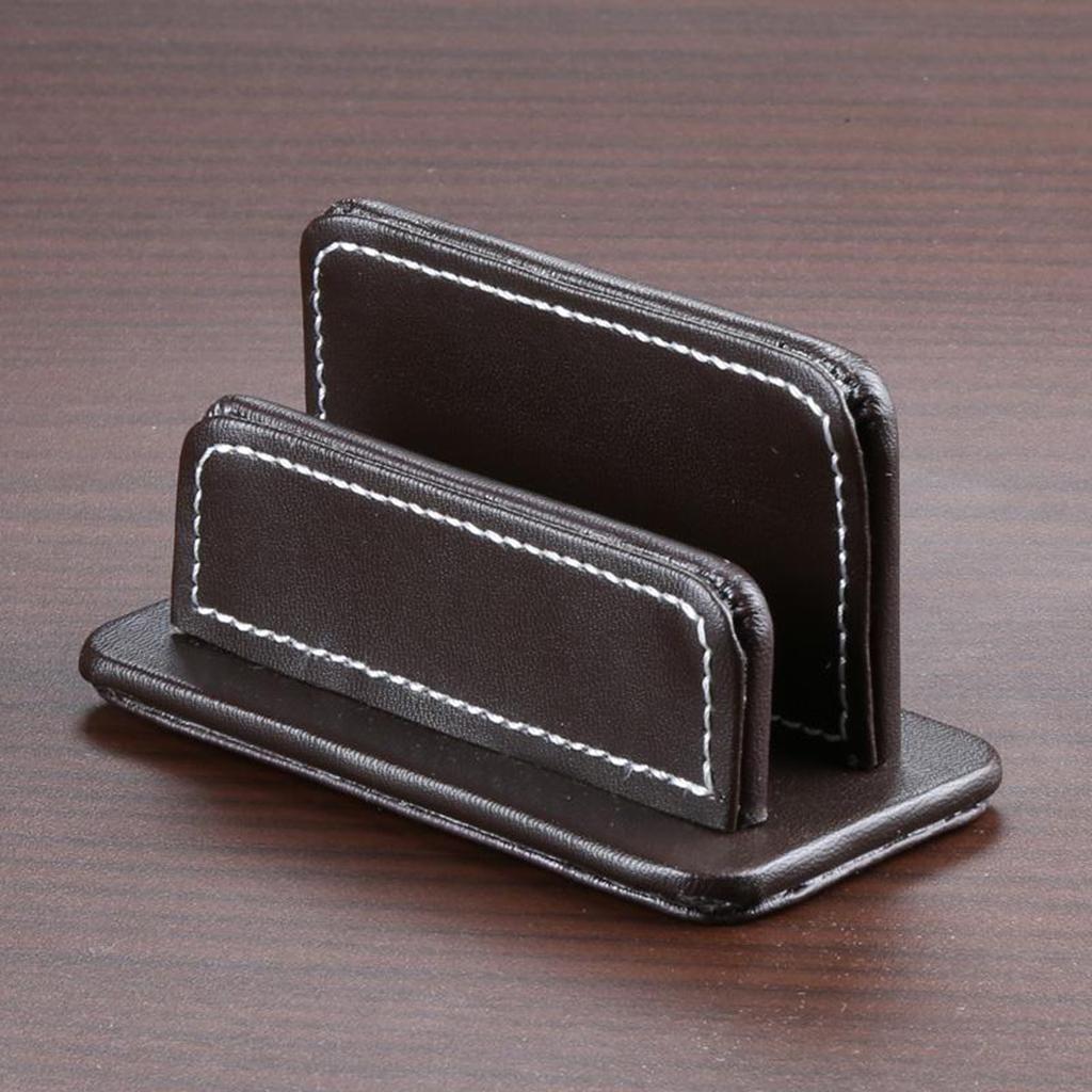 PU Leather Business Cards Holder Name Card Storage Office Desk Supply Coffee