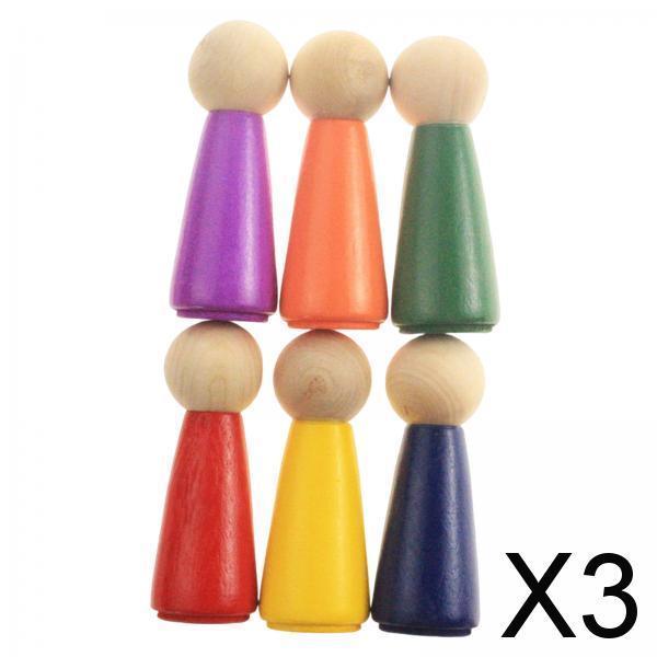 3x6x Wooden Peg Dolls Tiny People Figures Educational for Toddlers Ornament