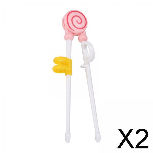 2xChild Eating Training Helper Chopsticks Easy to Use Baby Learn Chopsticks Pink Lollipop