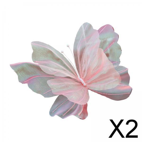 2xSilk Yarn Artificial Butterfly Giant Gauze Fake Butterfly for Wedding Crafts Pink