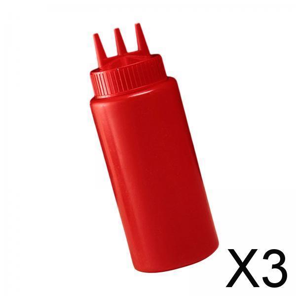 3x3 Hole Ketchup Bottle Portable Dispenser Bottle for Syrup Condiments Ketchup 450ml