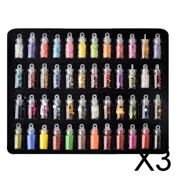 3x48 Bottles DIY Nail Art Glitter DIY Tips Shiny 3D Nails Rhinestones Charms