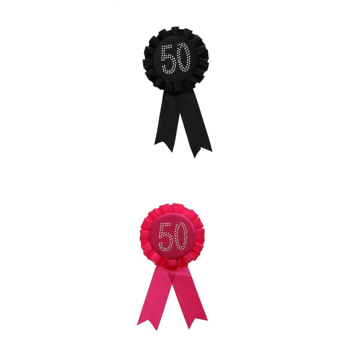 2 Pieces Glitter 50 Award Ribbon Rosette Badge Brooch Birthday Party Favour