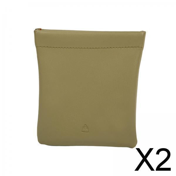 2xWomen Cosmetic Bag PU Leather Solid Color Mini Short Purse for Indoor Ladies Grass Green
