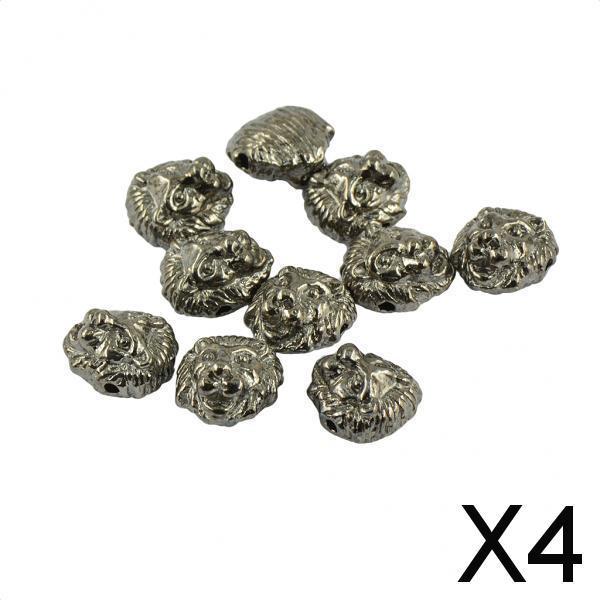 4x10 Pieces Lion Head Loose Beads Bracelet Necklace Beads Hematite Jet Black
