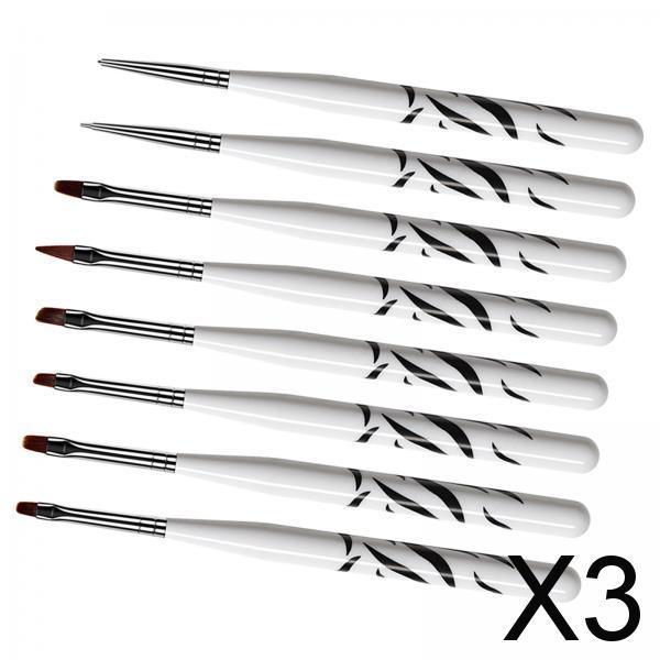 3x8 Pieces Gel Nail Brush Pen Professional Round DIY Nail Extension Gel Brush