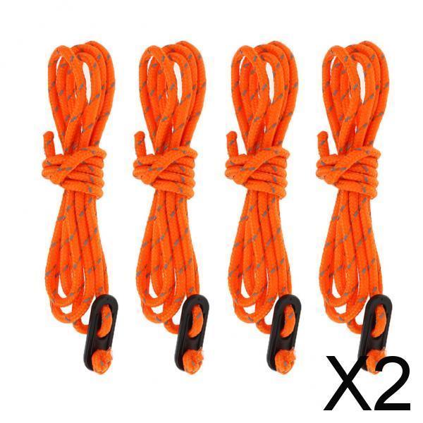 2x4pcs Camping Tent Guyline Reflective Nylon Rope & Adjusters 4pcsx2m Orange A