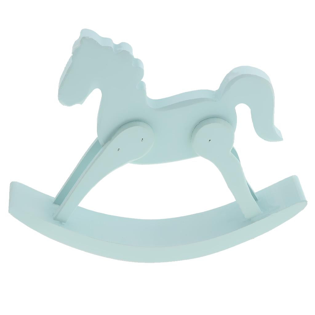 Wooden Rocking Horse Trojan Home Statue Figurine Ornament Art Craft Light Blue