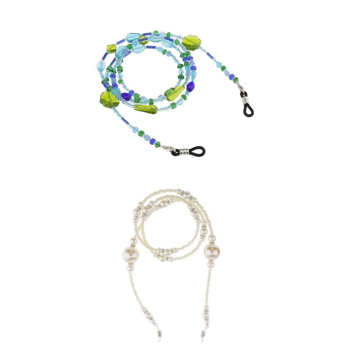 2pcs Glass Bead Eyeglass Cord Holder Necklace Sunglass Neck Strap Chain 65cm