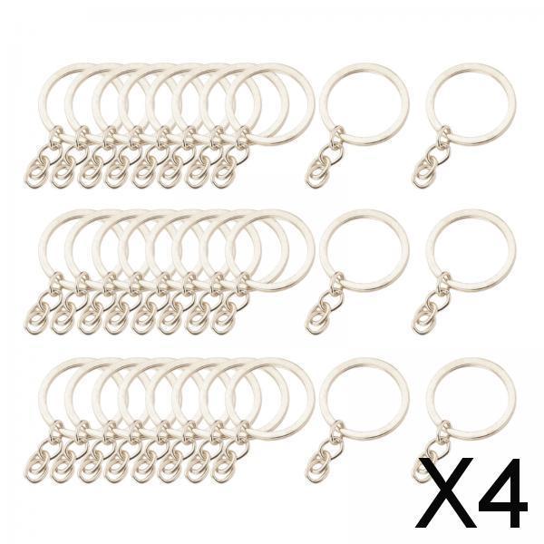 4x30x Keyring Blanks Key Chains Findings Split Rings 4 Link 25mm_White K
