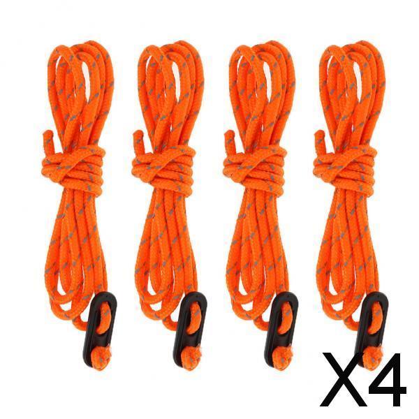 4x4pcs Camping Tent Guyline Reflective Nylon Rope & Adjusters 4pcsx2m Orange A