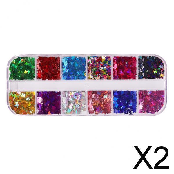 2x12 Colors Nail Glitter Sequins Butterfly Flakes Nail Art 3D Decoration 01
