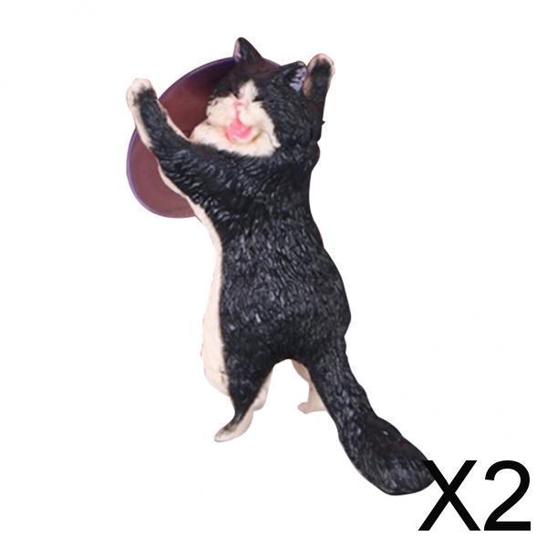 2xLovely Cat Model Sucker Cellphone Bracket Holder Finger Grip Mount Black