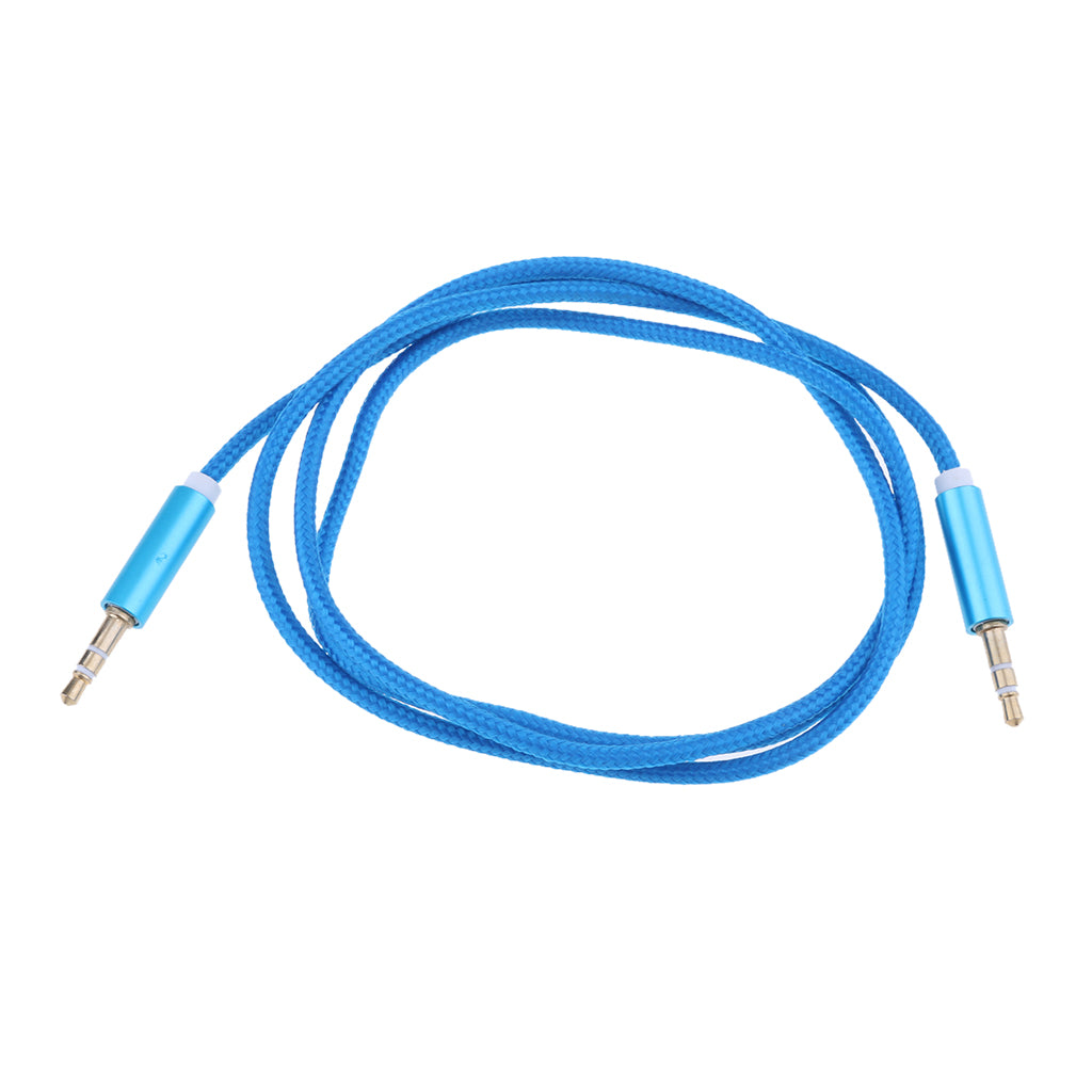 1m 3.5mm Male to Male Auxiliary Aux Stereo Audio Cable Nylon Braid New Blue