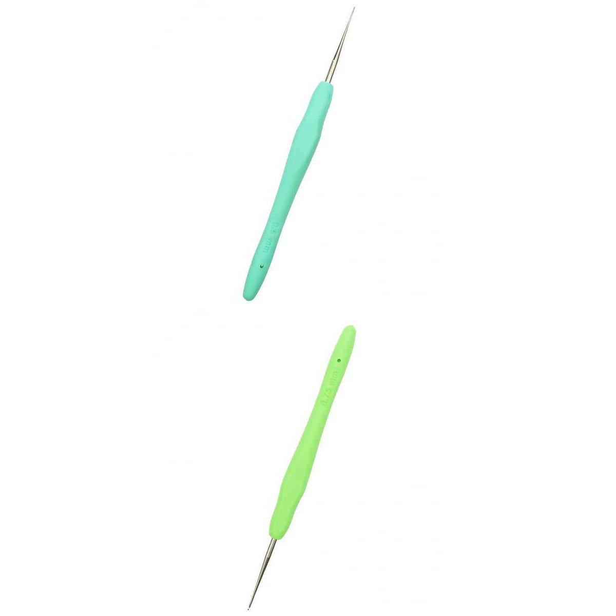 2pcs Soft Grip Handle Iron Metal Crochet Hook for Sewing Crafts 0.5mm 0.75mm