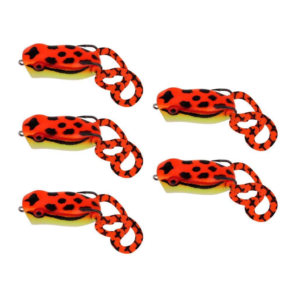 5Pcs Frog Lure Topwater Fishing Lures Crankbait Hooks Bass Baits Tackle Red