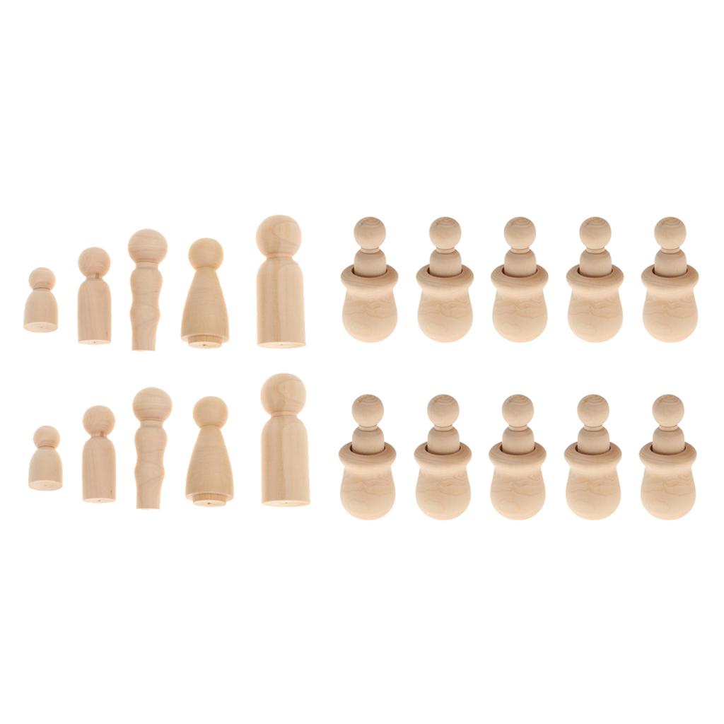 20pcs Wooden Peg People Family Nesting Set Peg Dolls DIY Craft Cake Topper