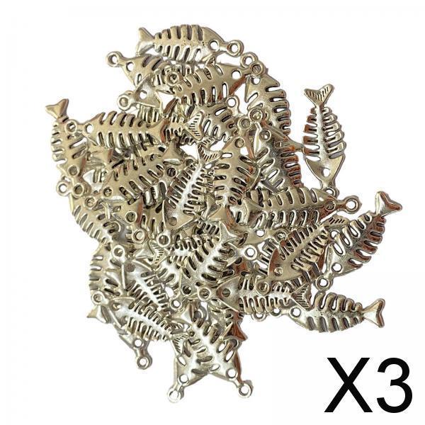 3x50Pcs Fish Charms Alloy Fish Pendant Charms for Earrings Necklace Accs Argent