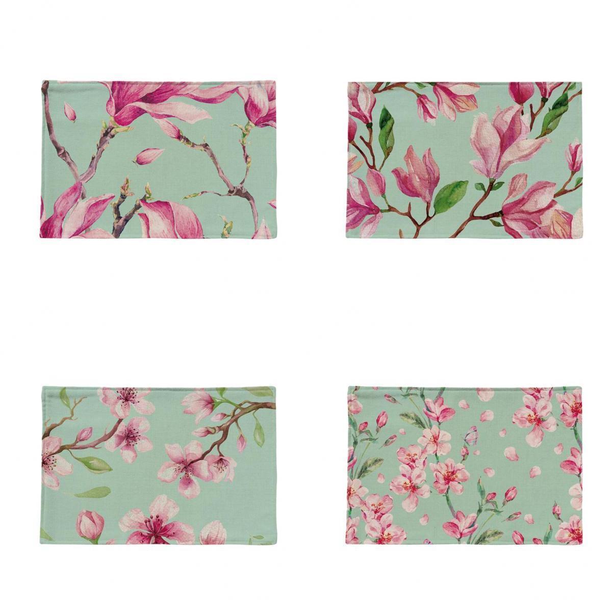 4Pieces Cotton Linen Floral Heat Insulated Placemats Dining Table Place Mats
