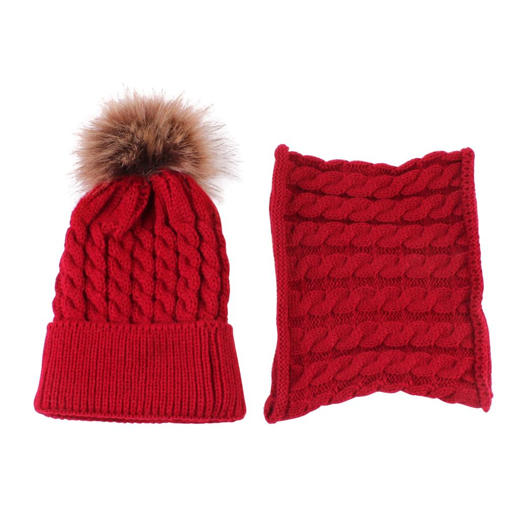 Toddler Baby Newborn Winter Crochet Knit Hat Beanie Cap Scarf Set Red