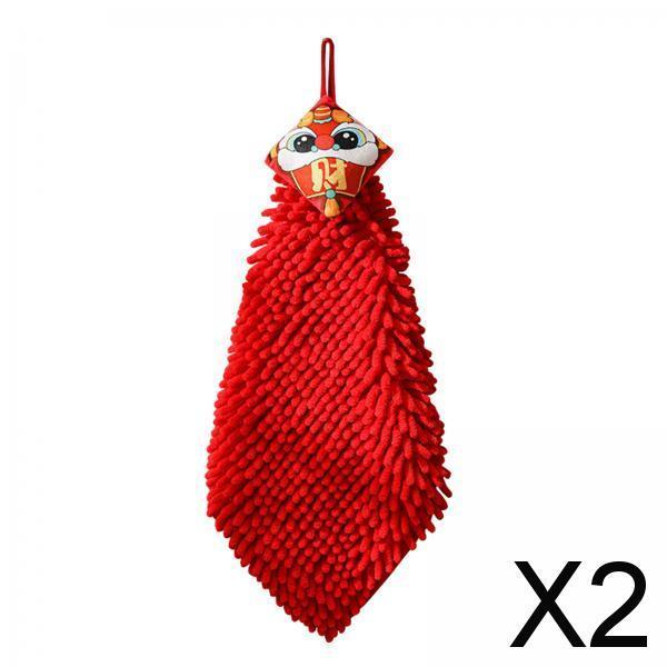2xDragon Year Hanging Hand Towel Bath Towel 2024 Chenille Absorbent Soft Towel Style B