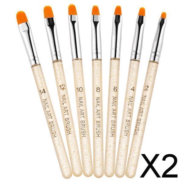 2x7Pcs UV Gel Nail Art Brush Pen Drawing Painting Leaves Salon Use Home Gold