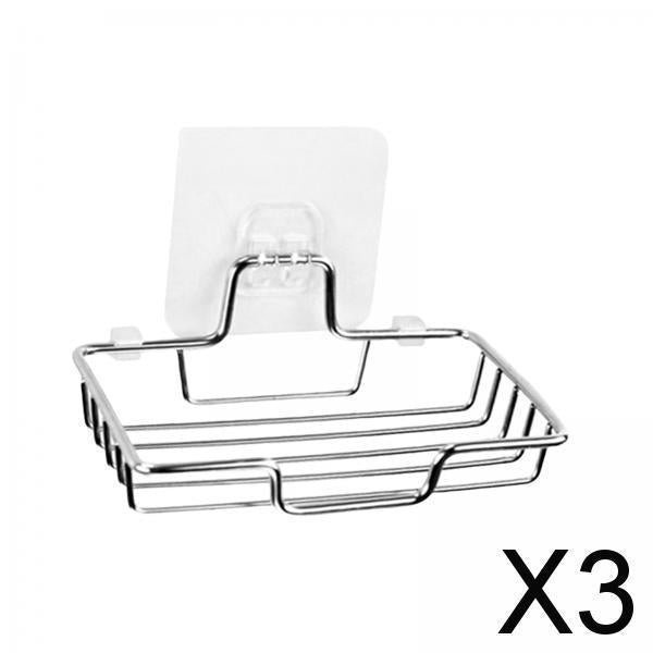 3xSoap Dish Self Adhesive Punch Free Wall Mount for Hotel Countertop Bathroom Single