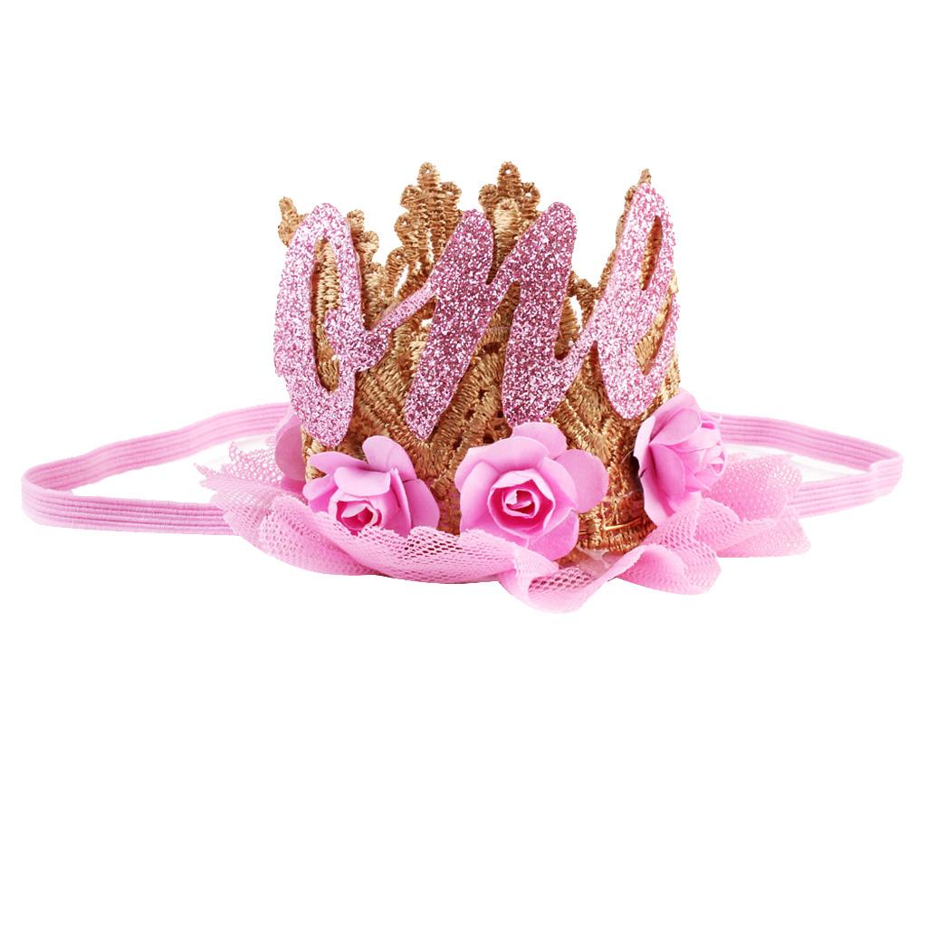 Sweety Baby Flower Golden Crown Birthday Headband Hair Accessories One  Pink