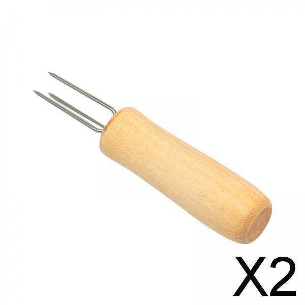 2xCorn Holder BBQ Cooking with Wood Handle Fruit Forks Corn on The COB Holder Oak Handle