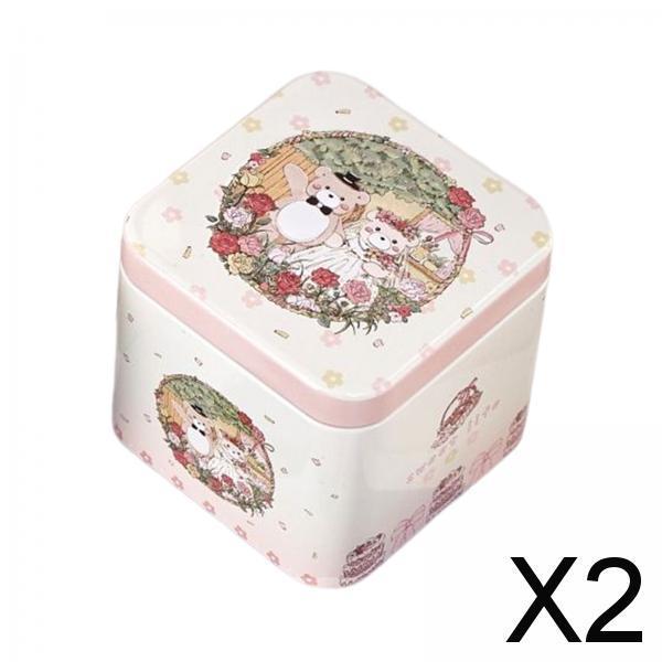 2xSquare Candy Tins with Lid Food Storage Box for Dry Tea Storage DIY Projects Style A