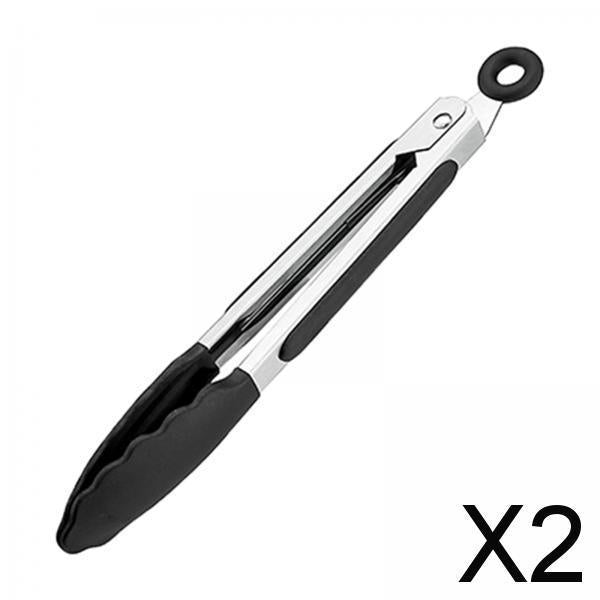 2xFood Tongs Nonstick Multifunctional Heavy Duty Stainless Steel Cooking Tongs 7inch Black
