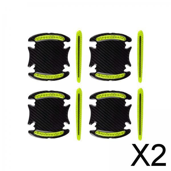 2x8 Pieces Universal Car Door Handle Scratch Protector Reflector Stickers Yellow