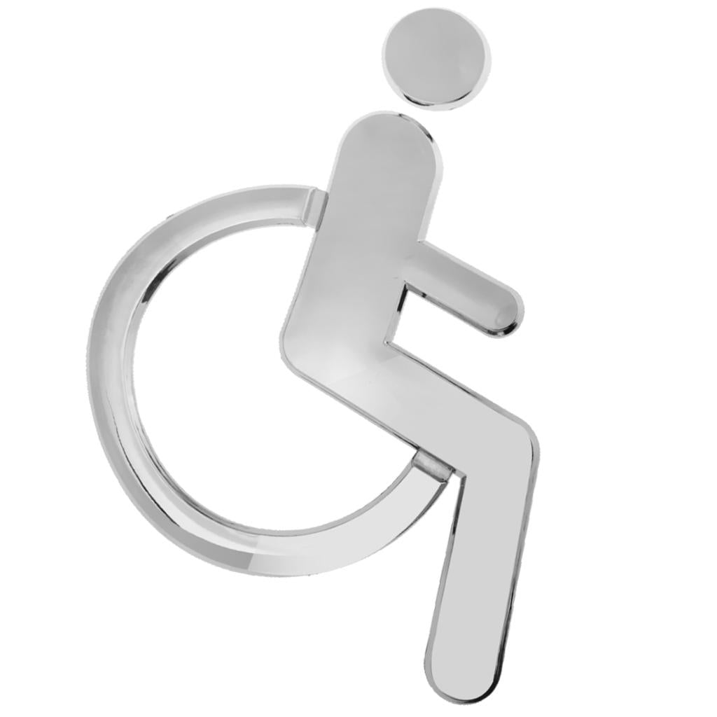 Symbol Sign Wheelchair Toilet Acrylic Adhesive Handicap Wall Decal Sign for Unisex Bathroom Restroom Door Symbol Silver