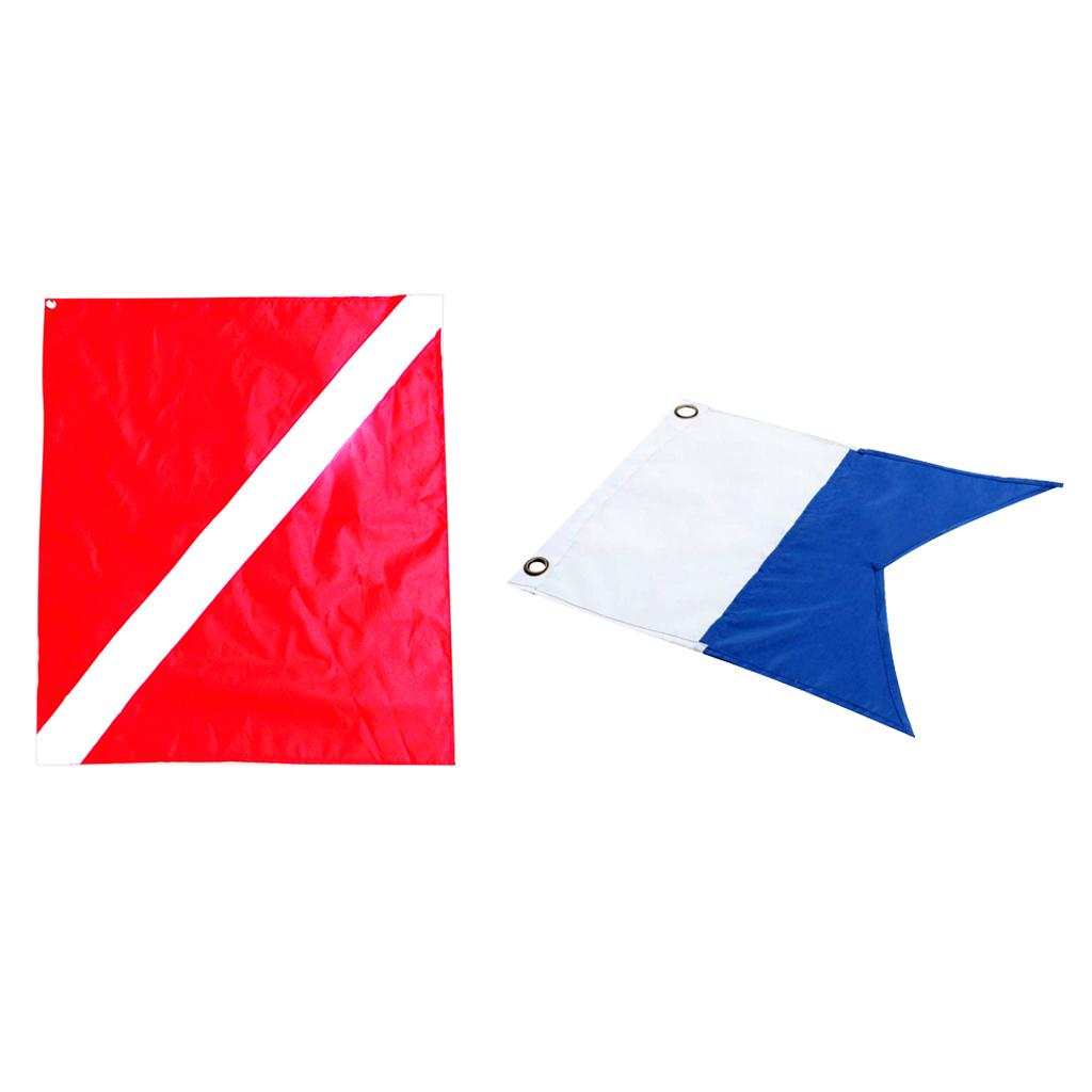 2 Pieces Nylon Diver-Down Boat Flag, Scuba Dive Flag Marker Banner Red Blue