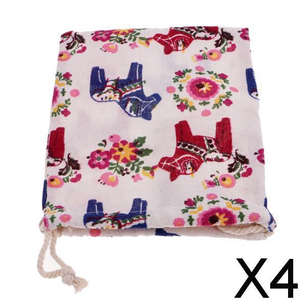 4x1 Piece Cotton Linen Drawstring Sack Pouch Burlap Jute Storage Bag Gift Bag