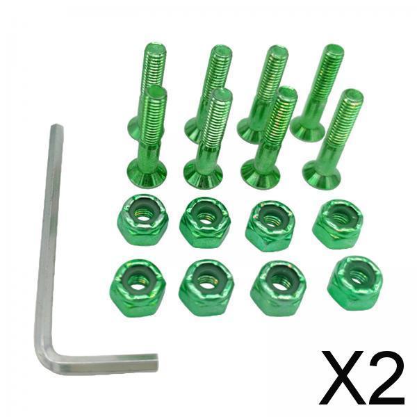 2x8pcs Replacement Skateboard Hardware Set Longboard Screws Accessories green
