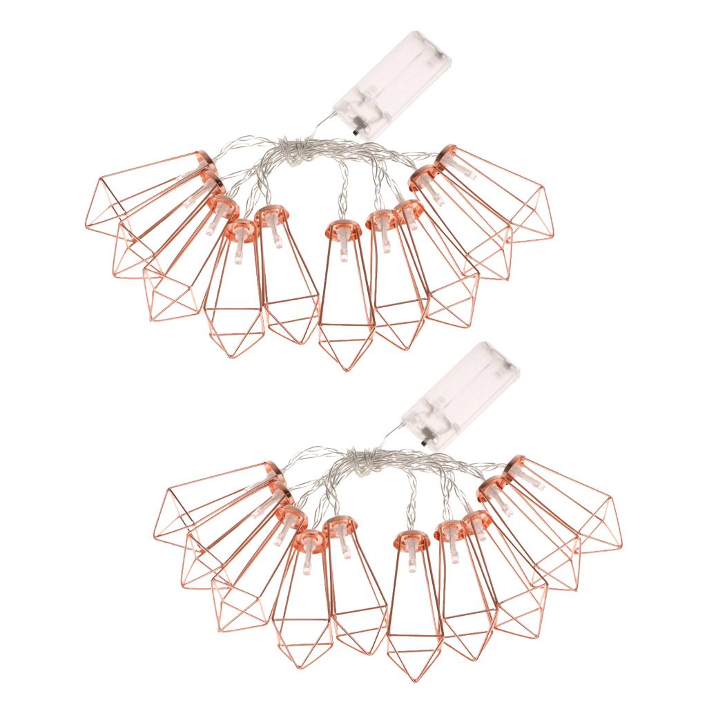 2Pcs Metal Rose Gold Geometric String Lights Home Garden Decor Warm White