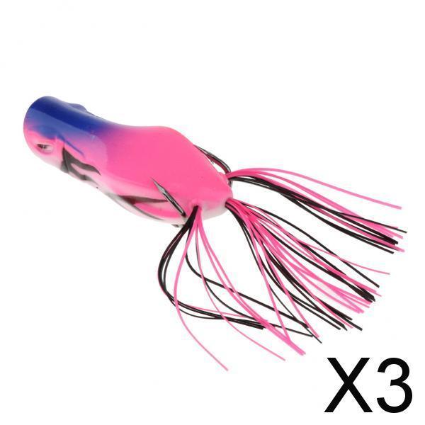 3xLifelike Topwater Frog Fishing Lure Soft Artificial Crankbaits Hook Baits Pink