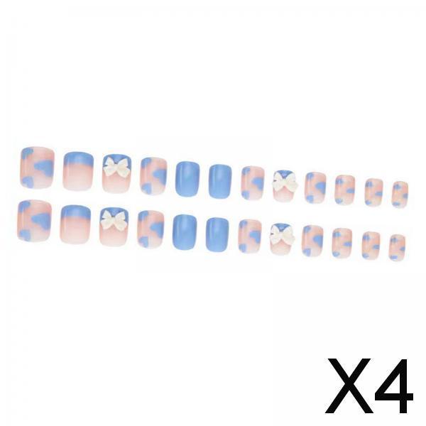 4xPress on Nails with Adhesive Tabs and Nail File 24 Fake Nails for Women Blue Pink