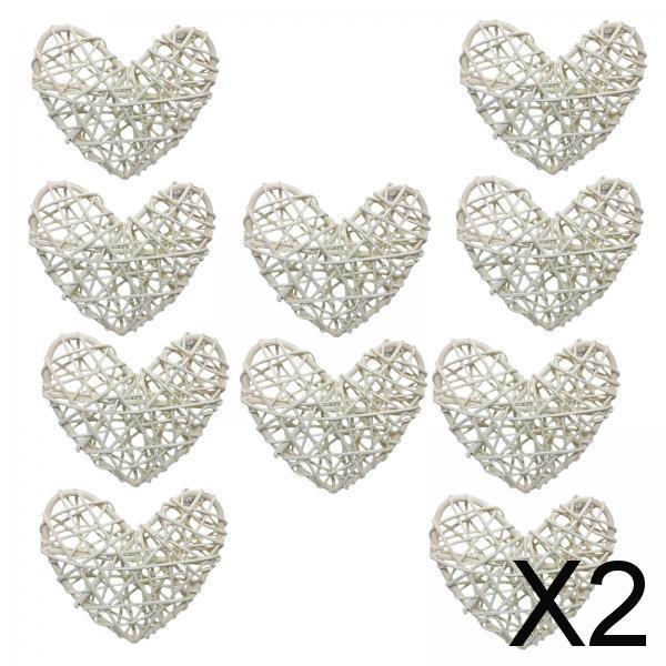 2x10Pcs Heart Pendant Ornament Festival Decorative Rattan Xmas Tree Hanging