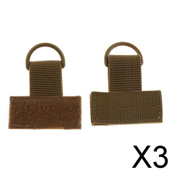3x2 Pieces Outdoor MOLLE Nylon Webbing T Hook & Loop D Key Ring Tan